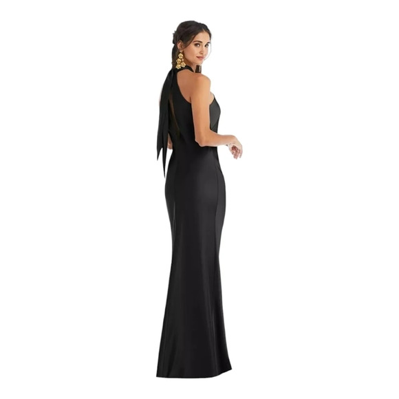 Lovely  by The Dessy Group [XS] Draped Twist Halter Tie-Back Trumpet Gown - Picture 4 of 6